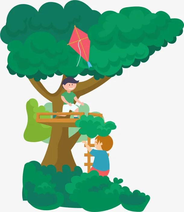可爱立体大树男孩免抠