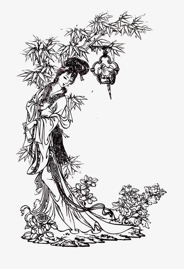 林黛玉线描图免抠