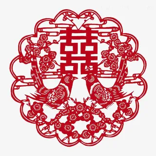 喜鹊喜字剪纸窗花免抠