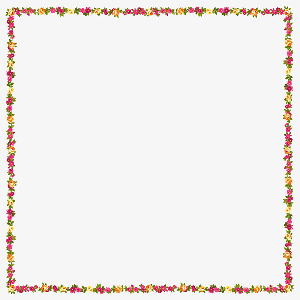 五彩花，方形，边框，装饰免抠