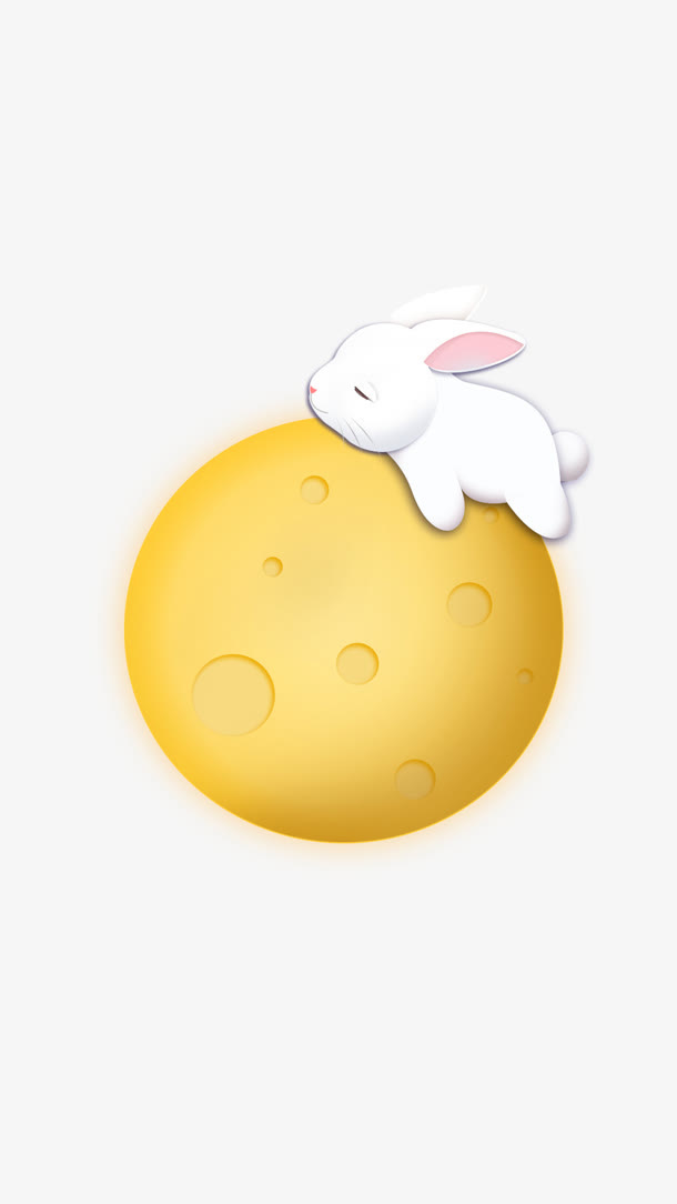 黄色月球白色玉兔免抠