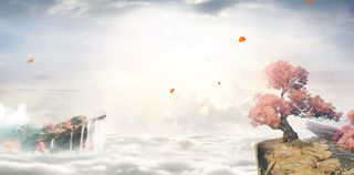 蓝天云彩桃花场景免抠