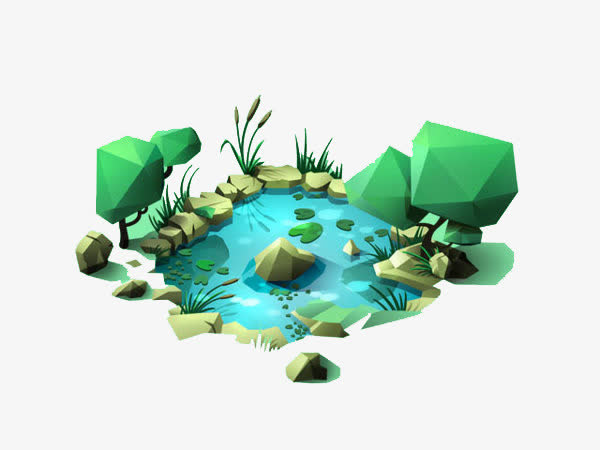 卡通池塘免抠