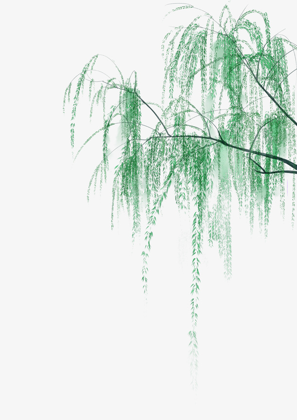 水墨柳树叶图免抠