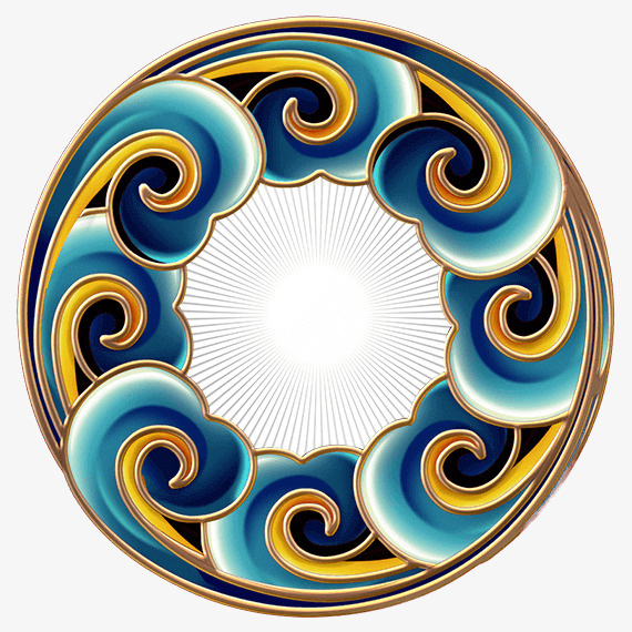 国潮圆环云纹波浪免抠