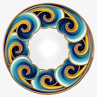 国潮圆环云纹波浪免抠