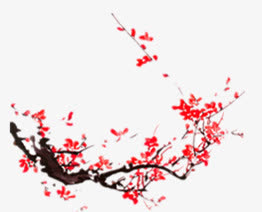 红色梅花花枝免抠
