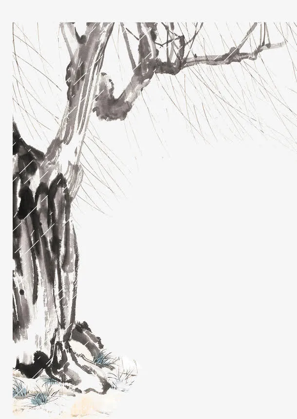 中国风水墨画干枯垂柳免抠