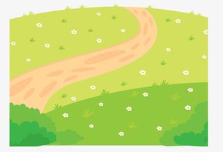 春天小清新卡通绿色开花草坪弯曲免抠