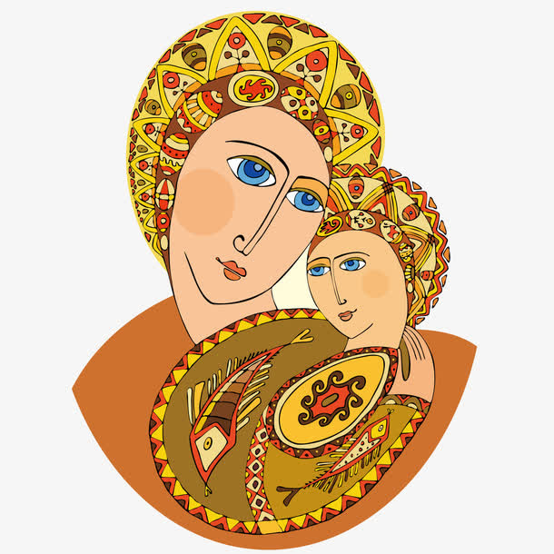 抽象的母女画矢量素材免抠