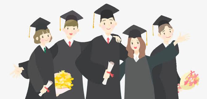 手绘人物插图毕业季毕业生拍合照免抠