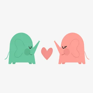 可爱小象情侣图案免抠