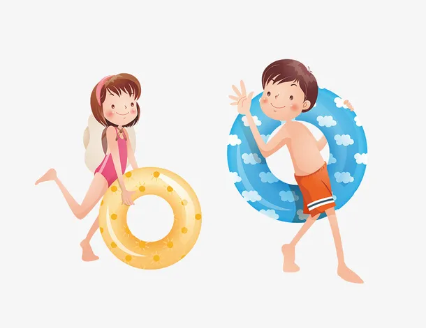 卡通男女游泳免抠