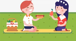 卡通可爱郊游男女免抠