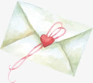 绿色水彩爱心情书免抠