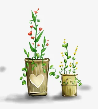 心形花盆栽免抠