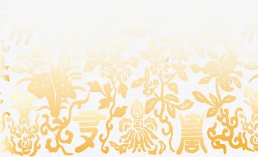 黄色新年花纹贺卡装饰免抠