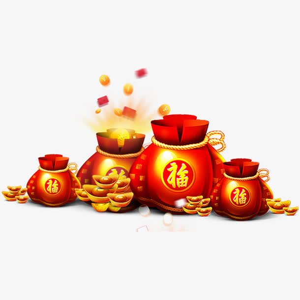 一堆的福袋放在一起免抠