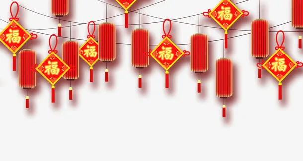 春节红色喜庆红灯笼福字挂饰装饰免抠