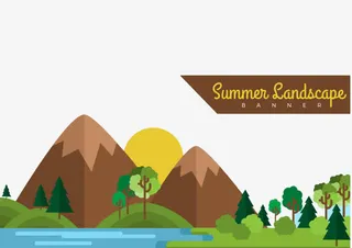 郊外山峰景点扁平图案免抠