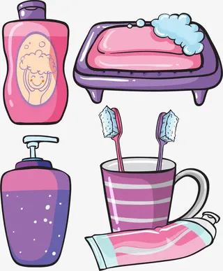 矢量手绘洗漱用品免抠