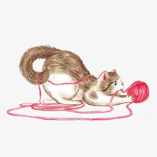 玩线团的猫咪手绘画素材图片免抠