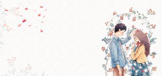 520手绘情侣粉色花瓣白色背景高清扁平简约背景