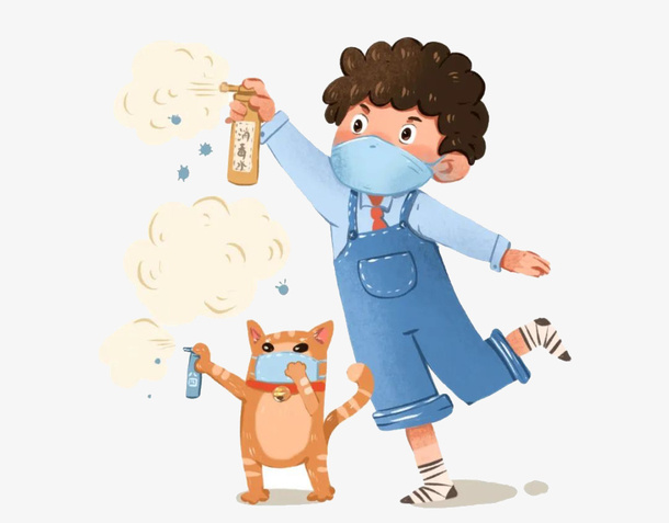 新冠肺炎消毒漫画免抠