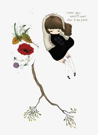 女孩花朵树枝封面免抠