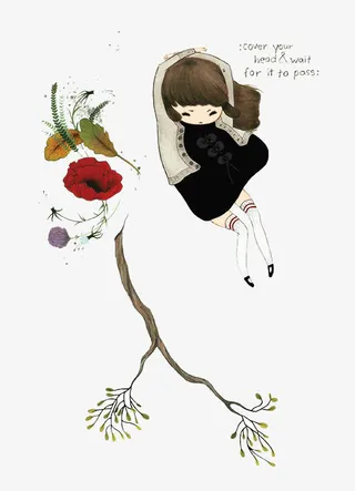 女孩花朵树枝封面免抠