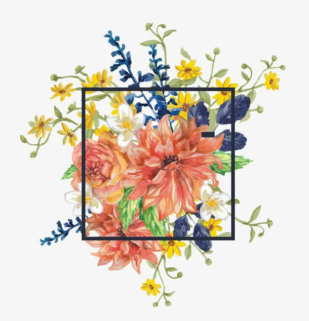 水彩植物边框免抠