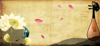 粉色花瓣中国风纹理棕色banner背景高清