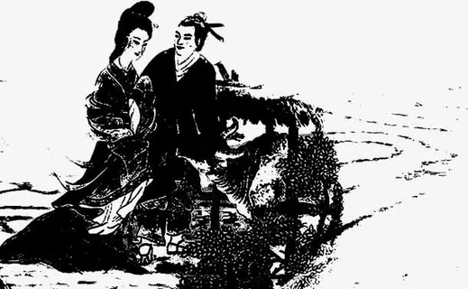 黑色水墨画男女古风七夕情人节免抠