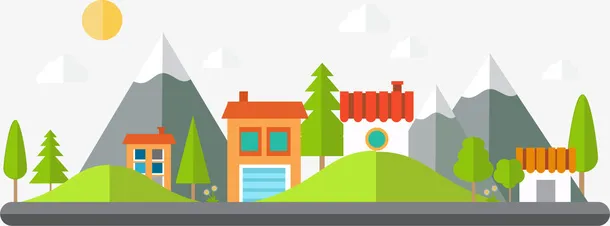卡通清新草地小屋免抠
