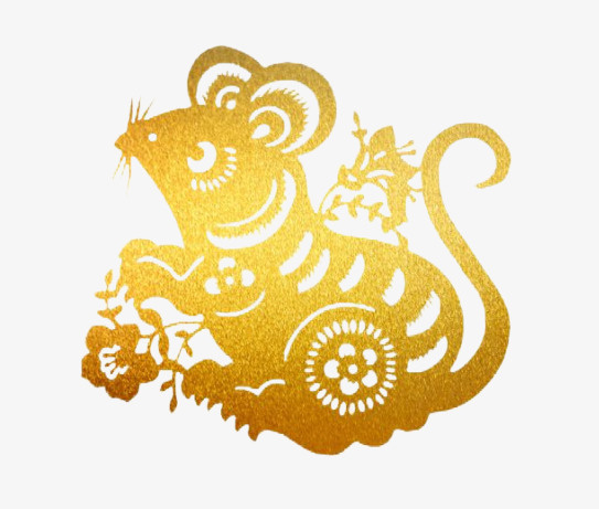 鼠年剪纸金色免抠