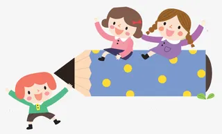 坐在铅笔上的儿童手绘图免抠