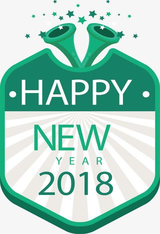绿色多边形新年标签免抠