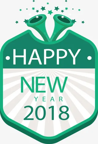 绿色多边形新年标签免抠
