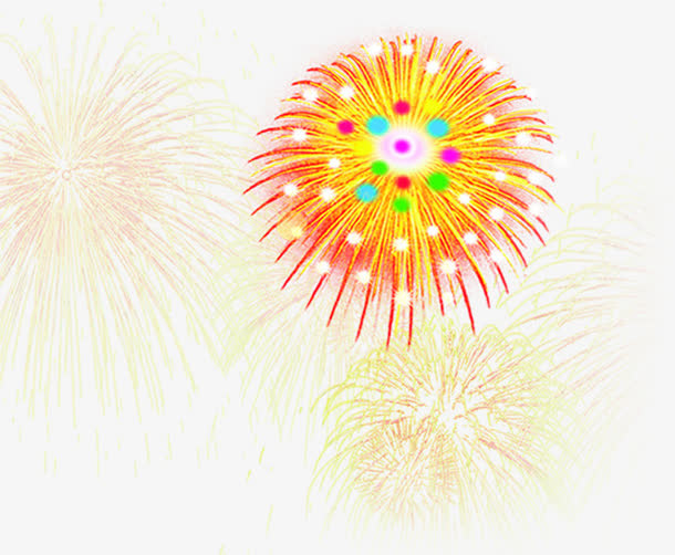 彩色卡通烟花盛开免抠