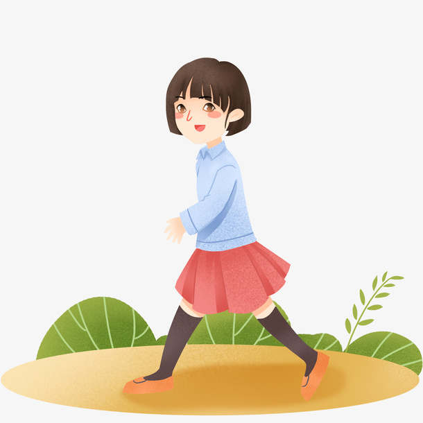 漂亮女孩春游图免抠