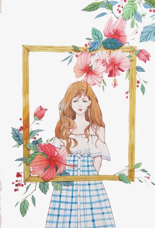 人物花卉插画免抠