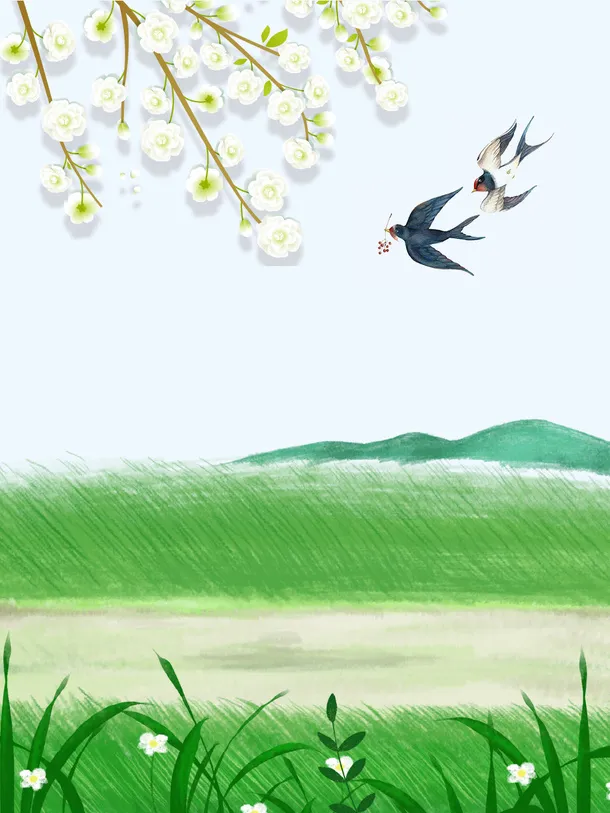 梨花开燕子来免抠背景场景背景元素