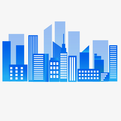 三层蓝色都市建筑剪影矢量素材免抠