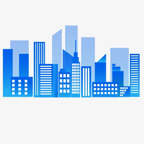 三层蓝色都市建筑剪影矢量素材免抠