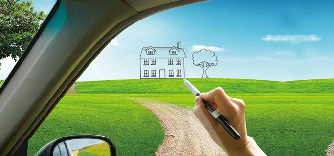 春天简约草地小清新汽车建筑海报背景高清