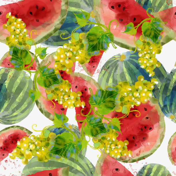 水彩西瓜葡萄底纹免抠