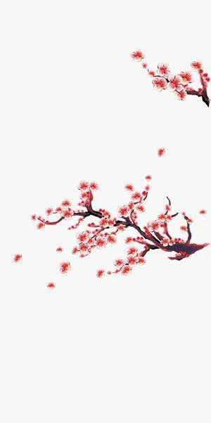 中国风淡雅红色梅花装饰免抠