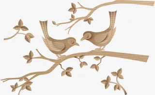 矢量树枝上的一对鸟儿免抠