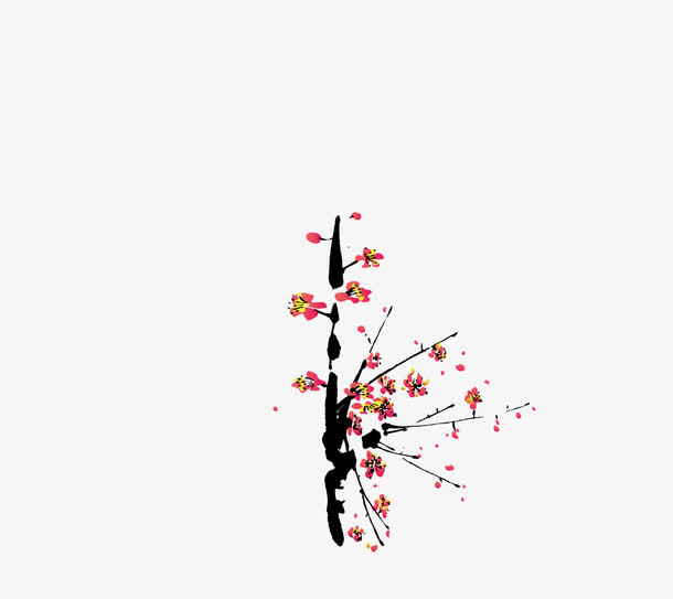 桃花树上的桃花水墨图免抠