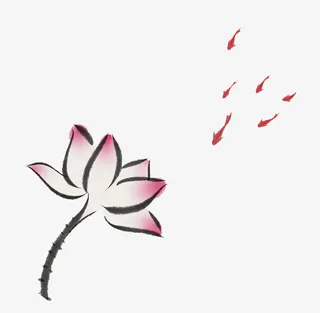 简约的水墨画荷花免抠